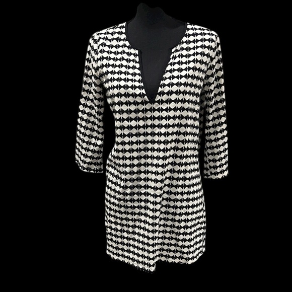 J Crew Black and White Geometric Pattern Tunic Top size Small - Picture 1 of 8